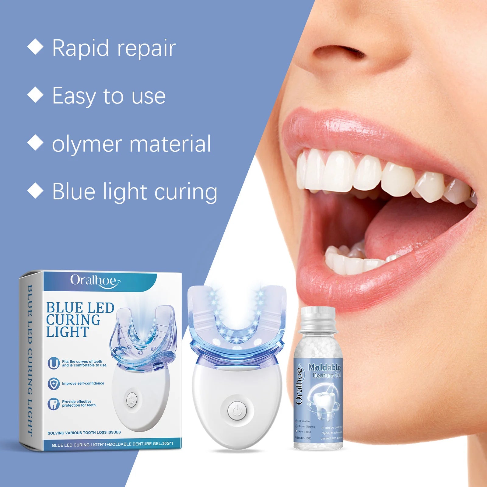Home Tooth Repair And Whitening Kit With Blue LED Light